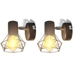 Berkfield Home White 2 Black Industrial Style Wire Frame Wall Sconce with LED Fi - thumbnail 3