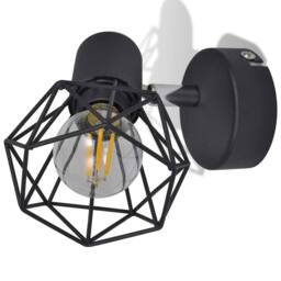 Berkfield Home White 2 Black Industrial Style Wire Frame Wall Sconce with LED Fi - thumbnail 7