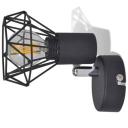 Berkfield Home White 2 Black Industrial Style Wire Frame Wall Sconce with LED Fi - thumbnail 9