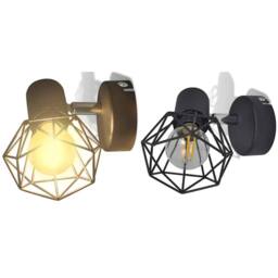 Berkfield Home White 2 Black Industrial Style Wire Frame Wall Sconce with LED Fi - thumbnail 1