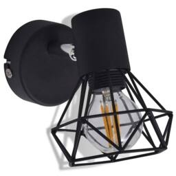 Berkfield Home White 2 Black Industrial Style Wire Frame Wall Sconce with LED Fi - thumbnail 8