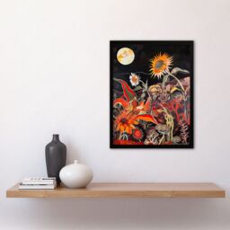 "Artery8 Trippy Sunflowers at Sunset Design Psychedelic Framed Art Print in Orange - Size: W12"" x H16""" - thumbnail 4