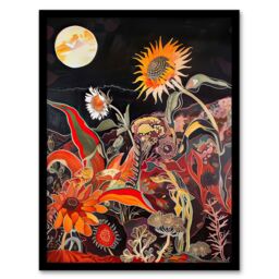 "Artery8 Trippy Sunflowers at Sunset Design Psychedelic Framed Art Print in Orange - Size: W12"" x H16""" - thumbnail 1