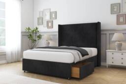 "Sloomy Devonshire Naples Divan Set 2 Drawers-54"" Wingback in Black - Size: Super King" - thumbnail 1