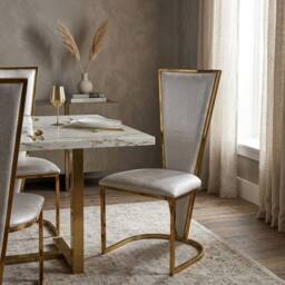Stratus Interiors Grey Dining Chair - Gold Mirrored Frame with Grey Padded Seat Pair of 2 chairs - thumbnail 1
