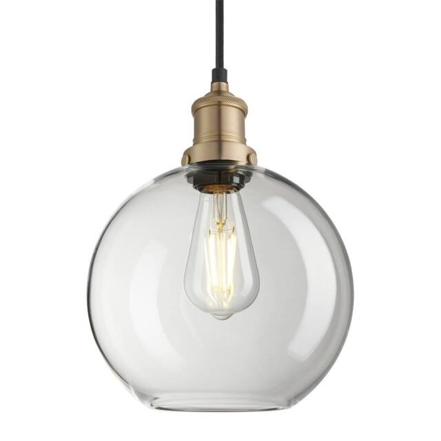 Industville Brooklyn Glass Globe Pendant - 9 Inch - Clear in Metallic Gold - Size: 9 inches - image 1