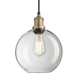 Industville Brooklyn Glass Globe Pendant - 9 Inch - Clear in Metallic Gold - Size: 9 inches - thumbnail 1