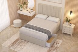 Somnior Alexas Tweed Fabric Midnight Pocket Sprung Divan Storage Bed with 4 Drawers & Headboard in Natural - Size: King - thumbnail 1