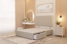 Somnior Alexas Tweed Fabric Midnight Pocket Sprung Divan Storage Bed with 4 Drawers & Headboard in Natural - Size: King - thumbnail 5