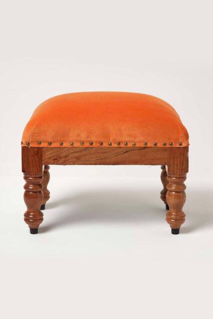 Homescapes Mable Velvet Rectangular Footstool in Orange - image 1