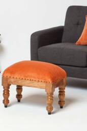 Homescapes Mable Velvet Rectangular Footstool in Orange - thumbnail 3