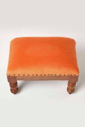 Homescapes Mable Velvet Rectangular Footstool in Orange - thumbnail 4