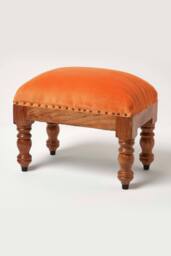 Homescapes Mable Velvet Rectangular Footstool in Orange - thumbnail 2