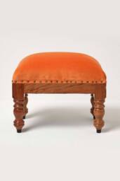 Homescapes Mable Velvet Rectangular Footstool in Orange - thumbnail 1