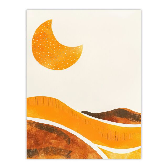 "Artery8 Waxing Crescent Moon Abstract Orange Landscape Wall Art Print in Yellow - Size: W12"" x H16""" - image 1