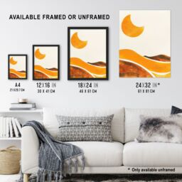 "Artery8 Waxing Crescent Moon Abstract Orange Landscape Wall Art Print in Yellow - Size: W12"" x H16""" - thumbnail 3