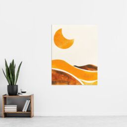 "Artery8 Waxing Crescent Moon Abstract Orange Landscape Wall Art Print in Yellow - Size: W12"" x H16""" - thumbnail 4