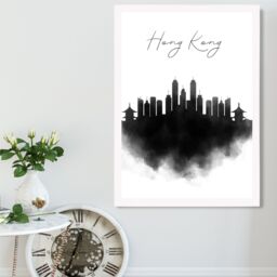 ARTZE Hong Kong Watercolour Skyline City Framed Print SIZE: A3 with White Frame in Black - Size: A4 - thumbnail 2