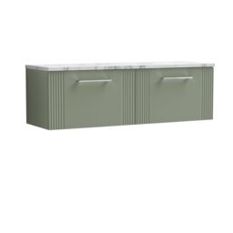 Balterley 2 Drawer Wall Hung Vanity Unit Marble Laminate Worktop, Green 1200mm - thumbnail 1