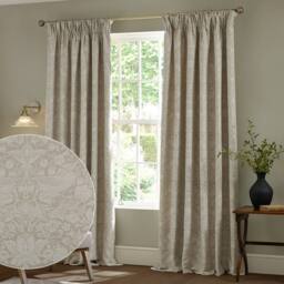 Morris & Co Strawberry Thief Jacquard Fully Lined Pencil Pleat Curtains in Cream - Size: 229 cm width x 137 cm drop