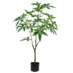 Leaf Artificial Money Plant Pachira Realistic Faux Tree 120cm in Green - thumbnail 1