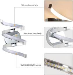 Goeco Spiral Wall Lights, 20W Chrome Modern LED Wall Lamp, 3000K for Bedroom in Silver - thumbnail 6