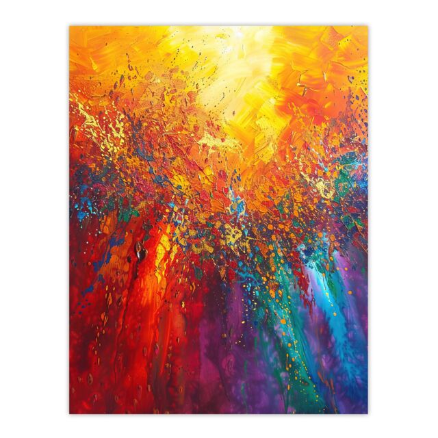 "Artery8 Rainbow Sunrise Sunset Wave Abstract Painting Wall Art Print in Orange - Size: W24"" x H32""" - image 1
