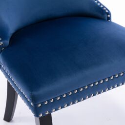 HomeTouch Sierra Set of 6 Lux Dining Chairs Velvet Tufted Wing Back Kitchen Chairs with Oak Wood Legs in Blue - Size: 6 Pack - thumbnail 9