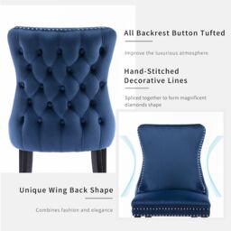 HomeTouch Sierra Set of 6 Lux Dining Chairs Velvet Tufted Wing Back Kitchen Chairs with Oak Wood Legs in Blue - Size: 6 Pack - thumbnail 8
