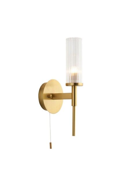 Netlighting Talo Bathroom Metal Wall Lamp Satin Brass Plate Ribbed Glass IP44 in Gold - image 1