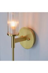 Netlighting Talo Bathroom Metal Wall Lamp Satin Brass Plate Ribbed Glass IP44 in Gold - thumbnail 6