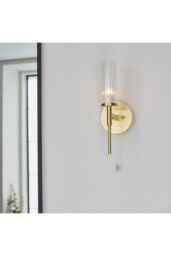 Netlighting Talo Bathroom Metal Wall Lamp Satin Brass Plate Ribbed Glass IP44 in Gold - thumbnail 2