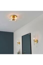 Netlighting Talo Bathroom Metal Wall Lamp Satin Brass Plate Ribbed Glass IP44 in Gold - thumbnail 3