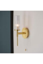 Netlighting Talo Bathroom Metal Wall Lamp Satin Brass Plate Ribbed Glass IP44 in Gold - thumbnail 5