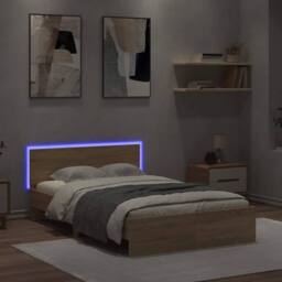 Berkfield Home Durable Bed Frame with Headboard & LED Sonoma Oak 120x200 cm in Light Oak - Size: Small Double - thumbnail 1