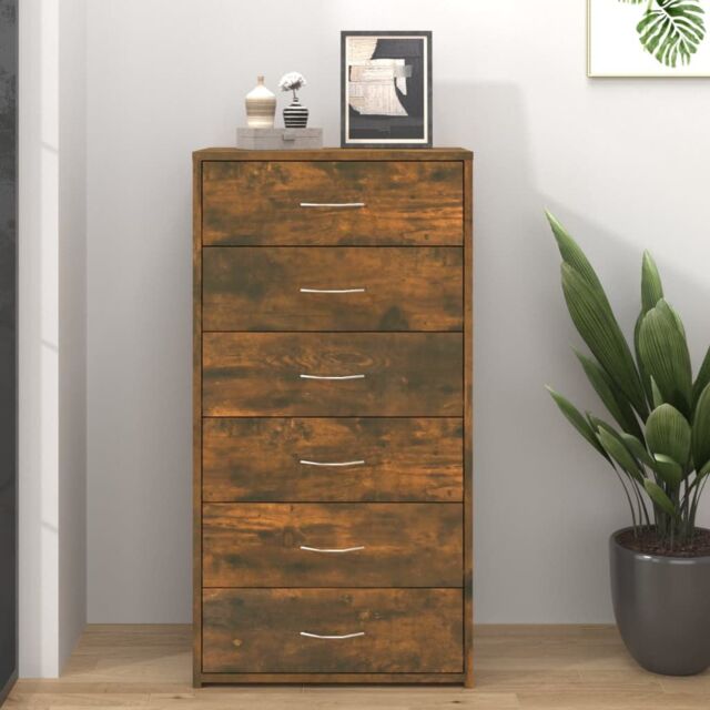 Berkfield Home Sideboard with 6 Drawers Smoked Oak 50x34x96 cm Engineered Wood in Brown - Size: 50 x 34 x 96 cm - image 1