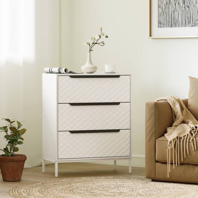 HOMCOM Chest of Drawers, 3 Fabric Drawer Dresser, Aluminium Handles in White - Size: Medium - image 1