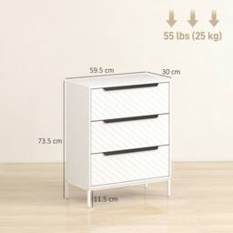HOMCOM Chest of Drawers, 3 Fabric Drawer Dresser, Aluminium Handles in White - Size: Medium - thumbnail 3