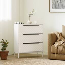 HOMCOM Chest of Drawers, 3 Fabric Drawer Dresser, Aluminium Handles in White - Size: Medium