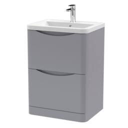 Balterley Dunwood Contemporary 2 Drawer Vanity Basin Unit, Satin Grey, 600mm in Grey