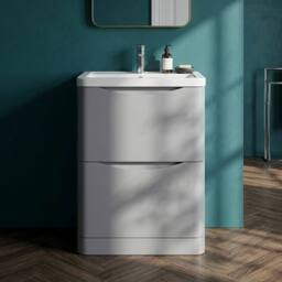 Balterley Dunwood Contemporary 2 Drawer Vanity Basin Unit, Satin Grey, 600mm in Grey - thumbnail 5