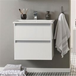 Clifton White Bathroom 2-Drawer Wall Hung Unit with Basin 60cm Wide - thumbnail 3