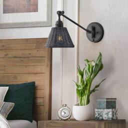 Netlighting Hinkley Arti Dome Wall Lamp Black Black Rattan Shade 1x E27 - thumbnail 2