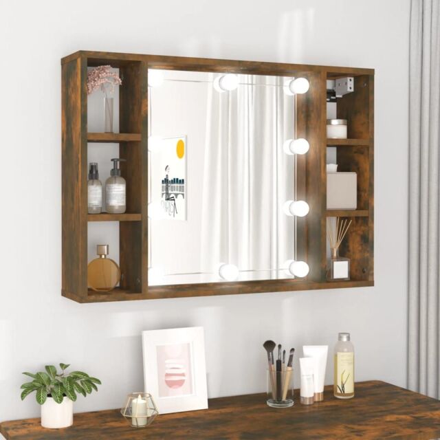 Berkfield Home Mirror Cabinet with LED Smoked Oak 76x15x55 cm in Brown - Size: 76 x 15 x 55 cm - image 1