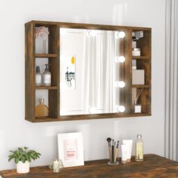Berkfield Home Mirror Cabinet with LED Smoked Oak 76x15x55 cm in Brown - Size: 76 x 15 x 55 cm - thumbnail 1