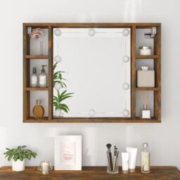 Berkfield Home Mirror Cabinet with LED Smoked Oak 76x15x55 cm in Brown - Size: 76 x 15 x 55 cm - thumbnail 5