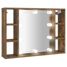 Berkfield Home Mirror Cabinet with LED Smoked Oak 76x15x55 cm in Brown - Size: 76 x 15 x 55 cm - thumbnail 2