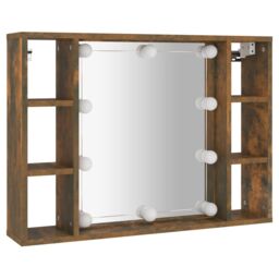Berkfield Home Mirror Cabinet with LED Smoked Oak 76x15x55 cm in Brown - Size: 76 x 15 x 55 cm - thumbnail 3