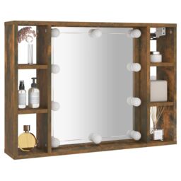 Berkfield Home Mirror Cabinet with LED Smoked Oak 76x15x55 cm in Brown - Size: 76 x 15 x 55 cm - thumbnail 6