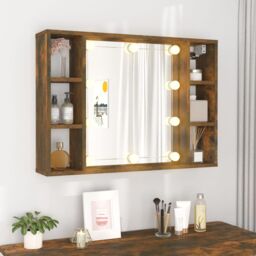Berkfield Home Mirror Cabinet with LED Smoked Oak 76x15x55 cm in Brown - Size: 76 x 15 x 55 cm - thumbnail 4